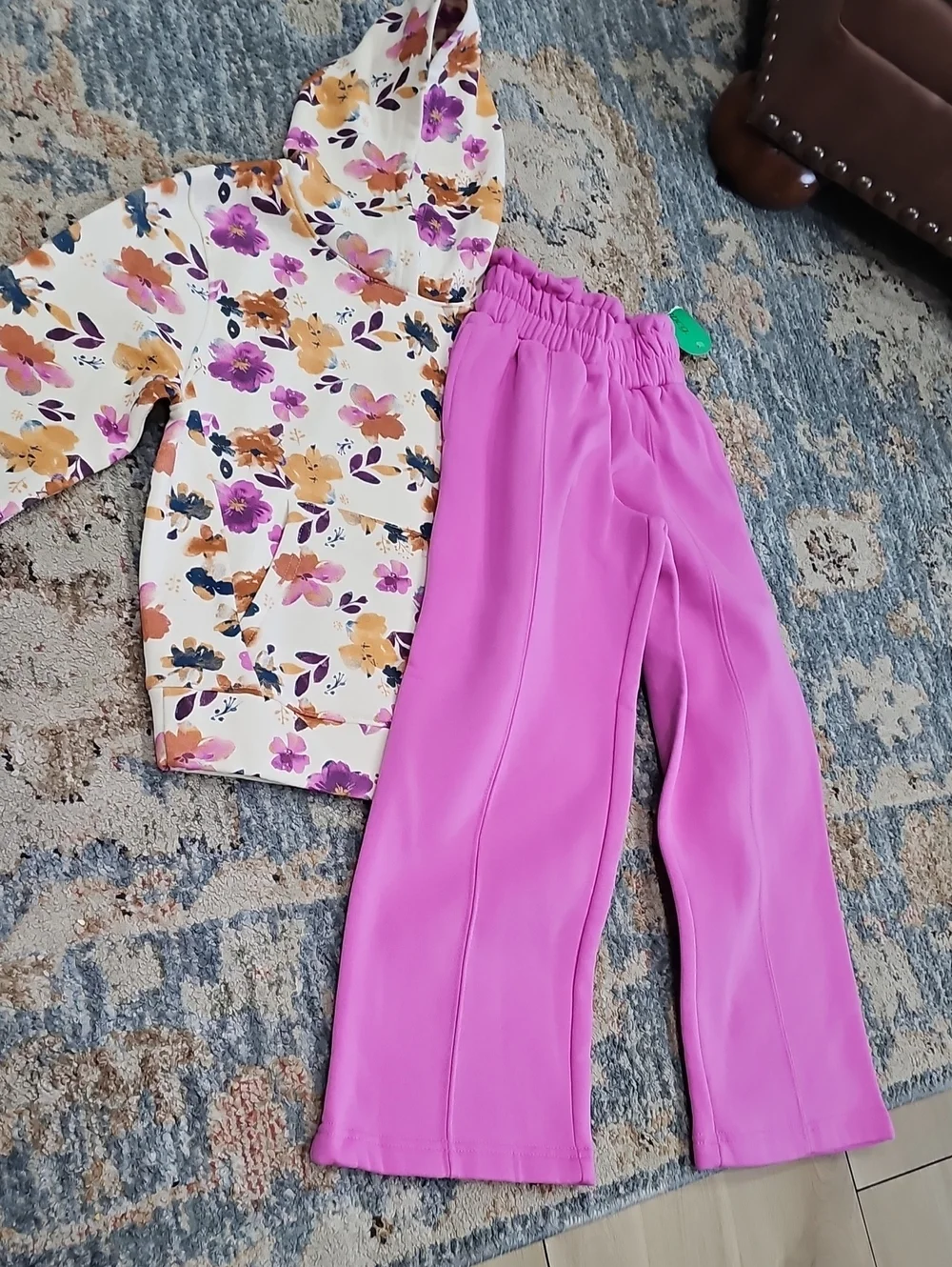 bcg Girls Floral Hoodie & Bright Pink Wide-Leg Pants Matching Set